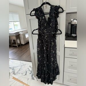 Black Floral Maxi Skirt and Top with Ruffle Straps